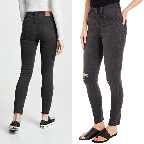 MADEWELL High Rise Distressed Denim‎ Ankle Cropped Ripped Knee Skinny Jeans 24 - Picture 2 of 7